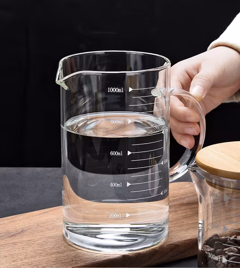 Misurino per uso domestico in vetro borosilicato da 500/1000 ml con coperchio in bambù