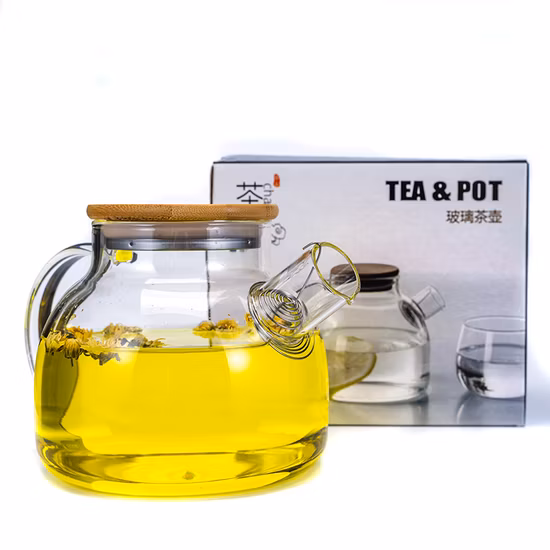 Teiera in vetro cinese con filtro in acciaio inossidabile minimalista personalizzato, resistente al calore, in vetro borosilicato
