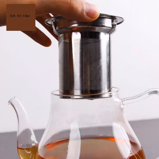 Teiera trasparente in vetro resistente al calore con infusore e coperchio in bambù